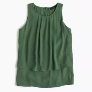 NWT J. Crew Tank Top Tiered Crepe Sleeveless Blouse Women’s 0 Green E3043